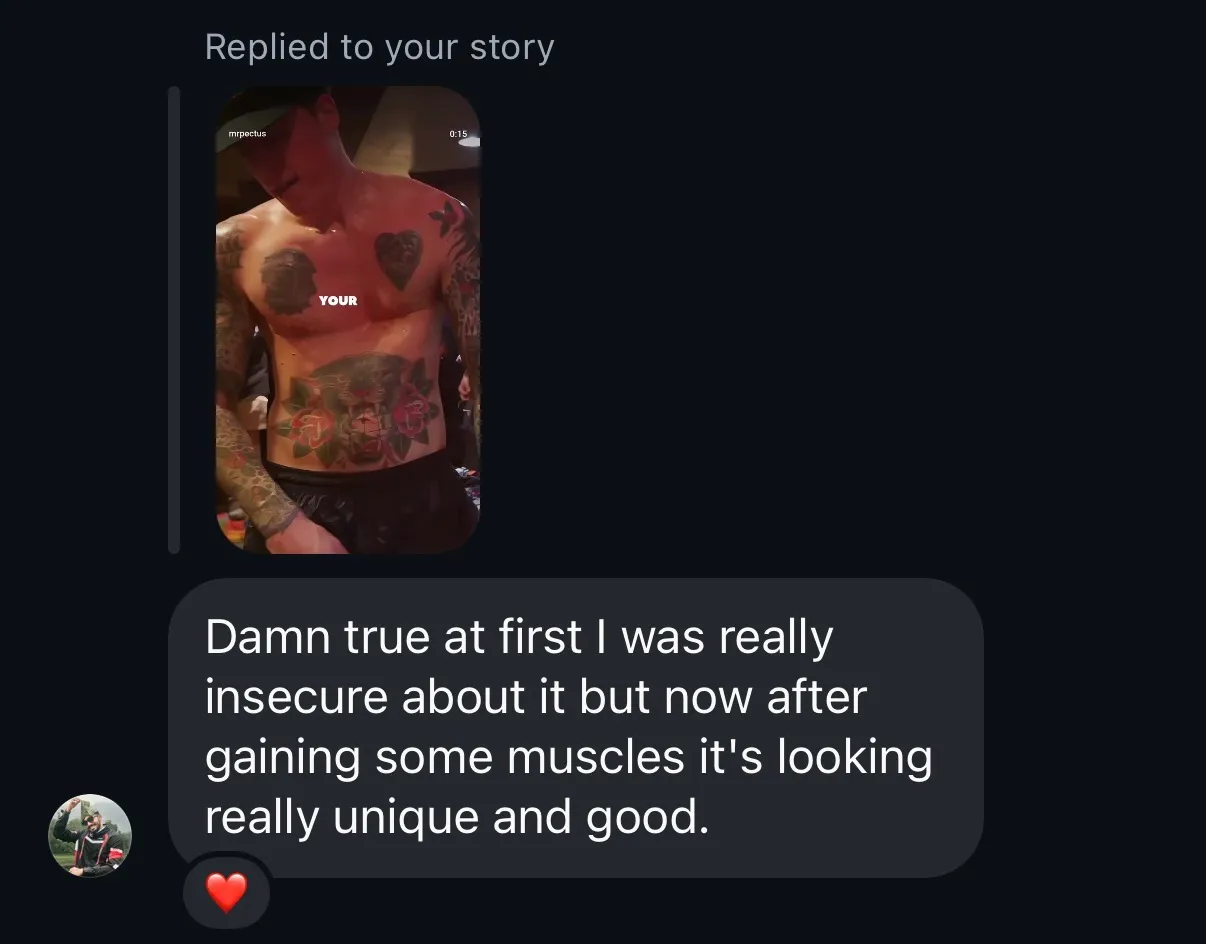 Instagram DM: was insecure at first, now it looks unique after building muscle