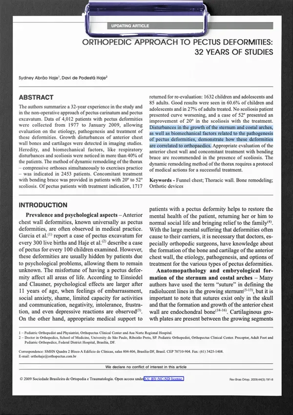 First page of the study: Orthopedic approach to pectus deformities: 32 years of studies