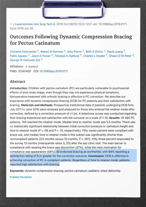 First page of the study: Outcomes Following Dynamic Compression Bracing for Pectus Carinatum