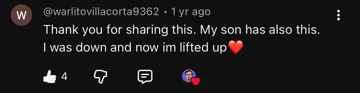 YouTube comment from a parent whose son also has pectus
