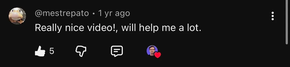YouTube comment: really nice video, will help me a lot