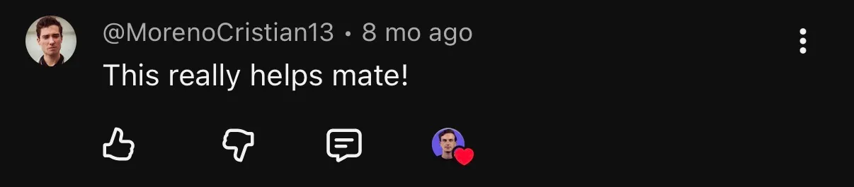 YouTube comment: this really helps, mate