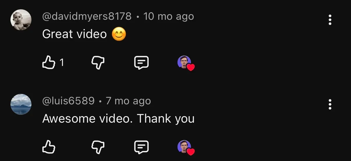 YouTube comments calling the video great and awesome