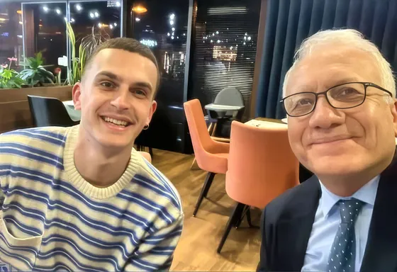 Mihail Veleski and Prof. Dr. Mustafa Yüksel sitting together during their meeting in Skopje, Macedonia