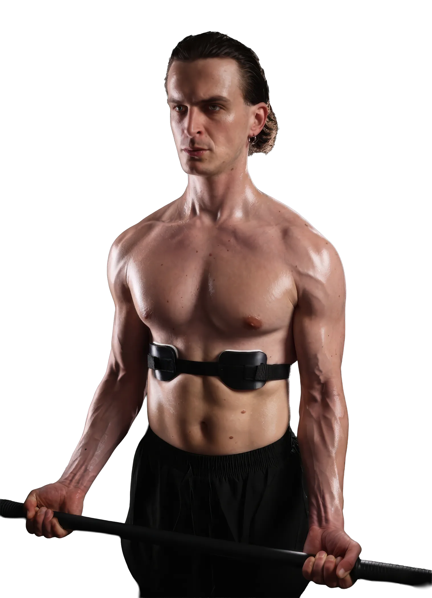 Mihail Veleski training while wearing the rib flare brace under a t-shirt