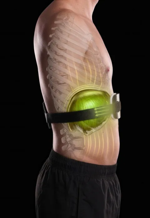 Side view diagram of the diaphragm activating and creating internal chest pressure as the ribs flatten