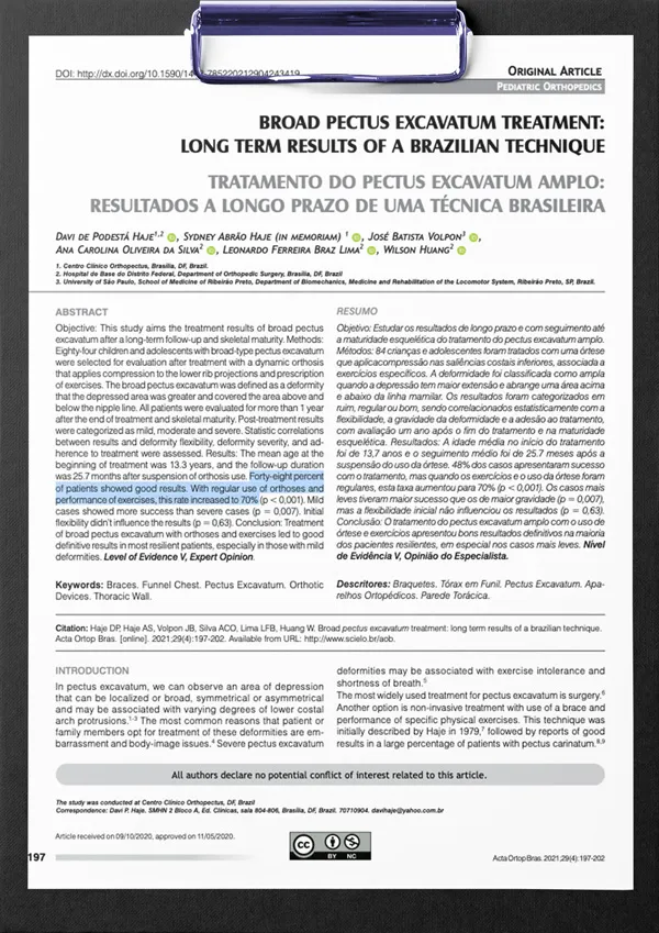 First page of the study: Broad Pectus Excavatum Treatment: Long Term Results of a Brazilian Technique