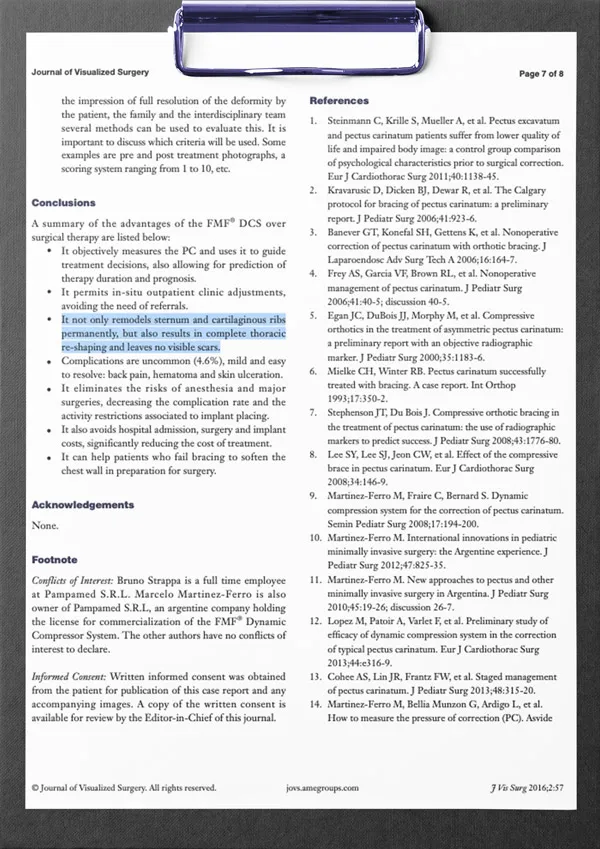 First page of the study: Non-surgical treatment of pectus carinatum with the FMF Dynamic Compressor System