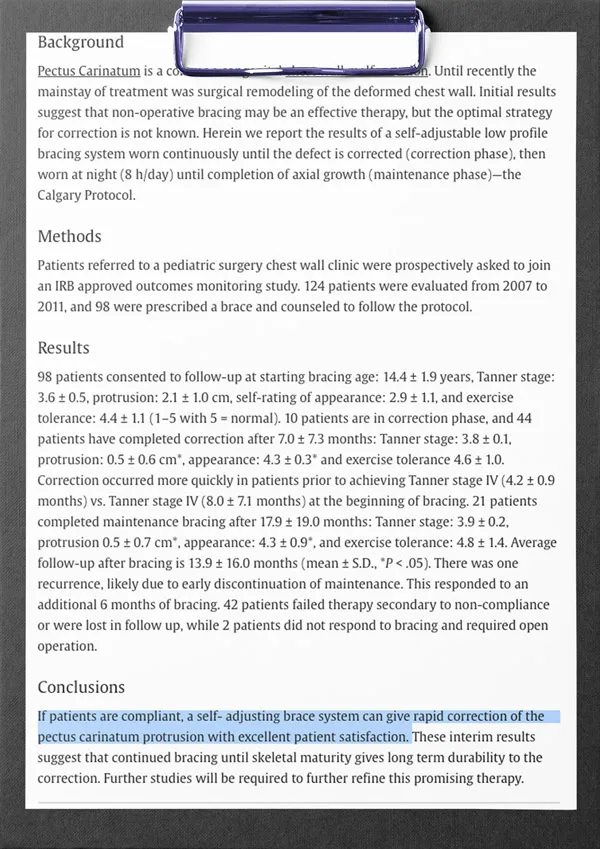 First page of the study: Bracing is an effective therapy for pectus carinatum: interim results
