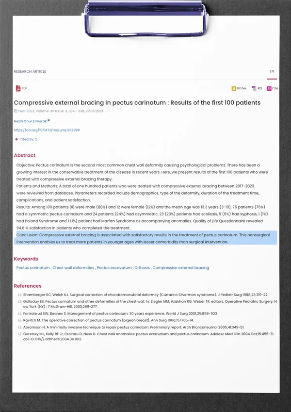 First page of the study: Compressive external bracing in pectus carinatum: Results of the first 100 patients