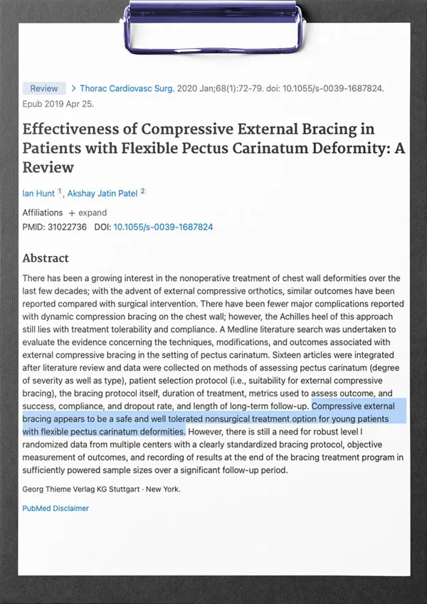 First page of the study: Effectiveness of Compressive External Bracing in Patients with Flexible Pectus Carinatum Deformity: A Review