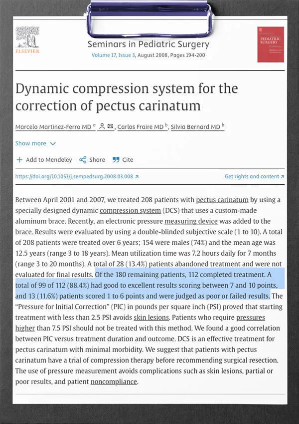 First page of the study: Dynamic compression system for the correction of pectus carinatum