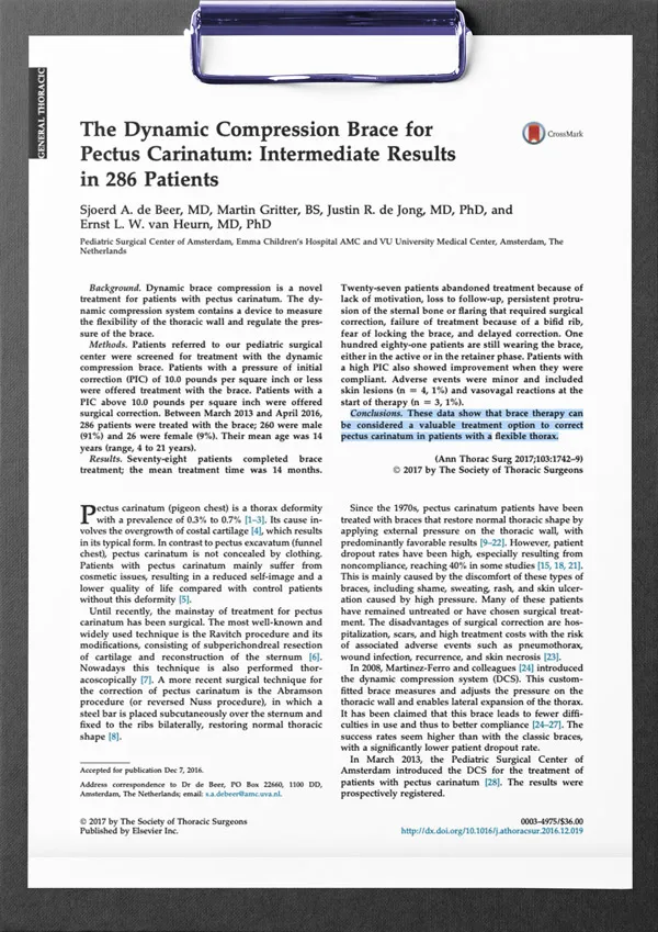 First page of the study: The Dynamic Compression Brace for Pectus Carinatum: Intermediate Results in 286 Patients