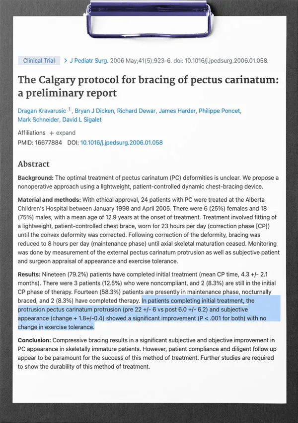 First page of the study: The Calgary protocol for bracing of pectus carinatum: a preliminary report