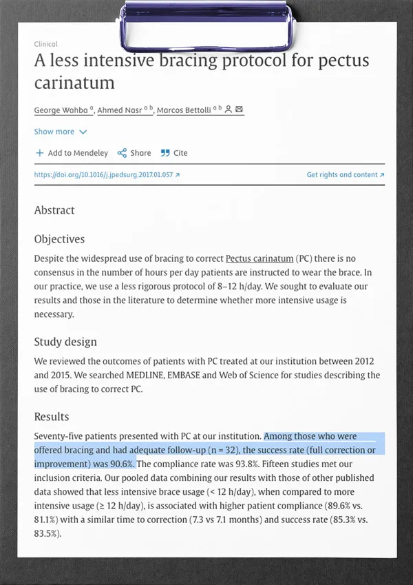 First page of the study: A less intensive bracing protocol for pectus carinatum