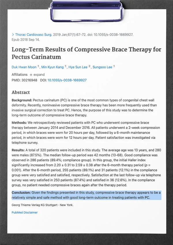 First page of the study: Long-Term Results of Compressive Brace Therapy for Pectus Carinatum
