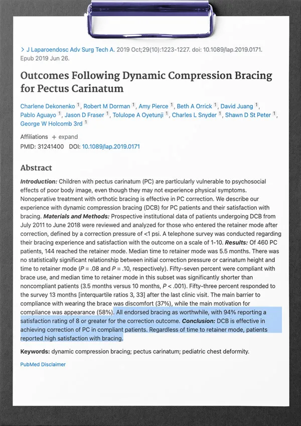 First page of the study: Outcomes Following Dynamic Compression Bracing for Pectus Carinatum