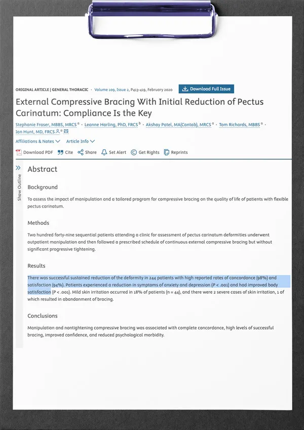 First page of the study: External Compressive Bracing with Initial Reduction of Pectus Carinatum: Compliance is the Key