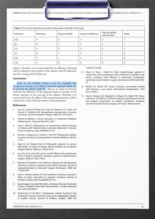 First page of the study: Evaluation of the effects of bracing on correction of Pectus Carinatum, A review of literature