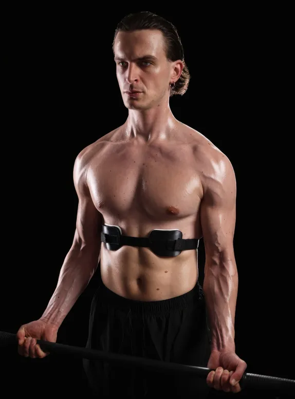 Training at the gym while wearing the slim-fit rib flare brace