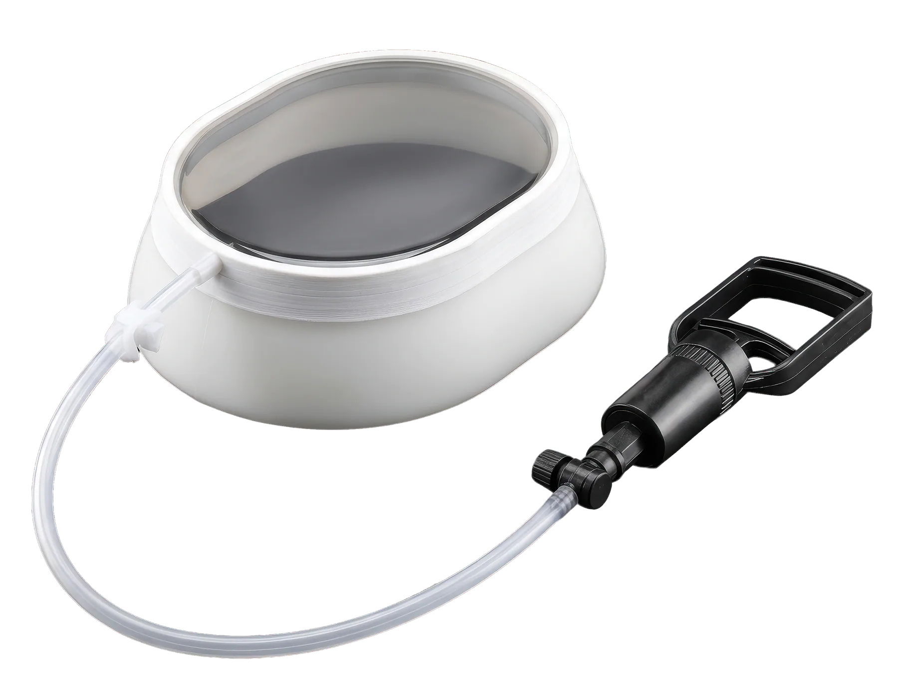The vacuum bell from a low angle, showing the one-piece 3D-printed body