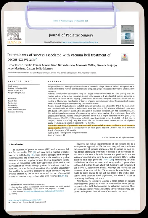 Determinants of success associated with vacuum bell treatment of Pectus Excavatum