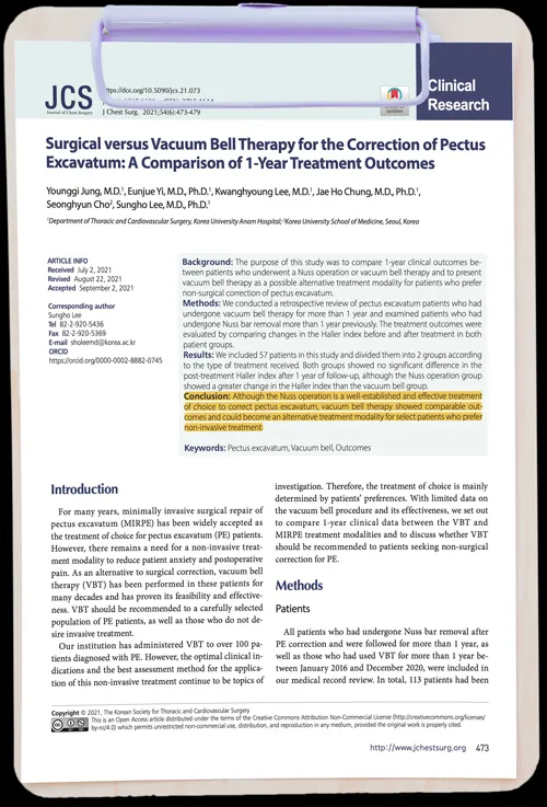 Surgical versus Vacuum Bell therapy for the Correction of Pectus Excavatum: A Comparison of 1-Year Treatment Outcomes