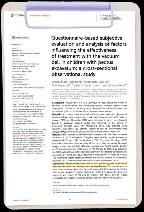 Questionnaire-based subjective evaluation and analysis of factors influencing the effectiveness of treatment with the vacuum bell in children with pectus excavatum: a cross-sectional observational study