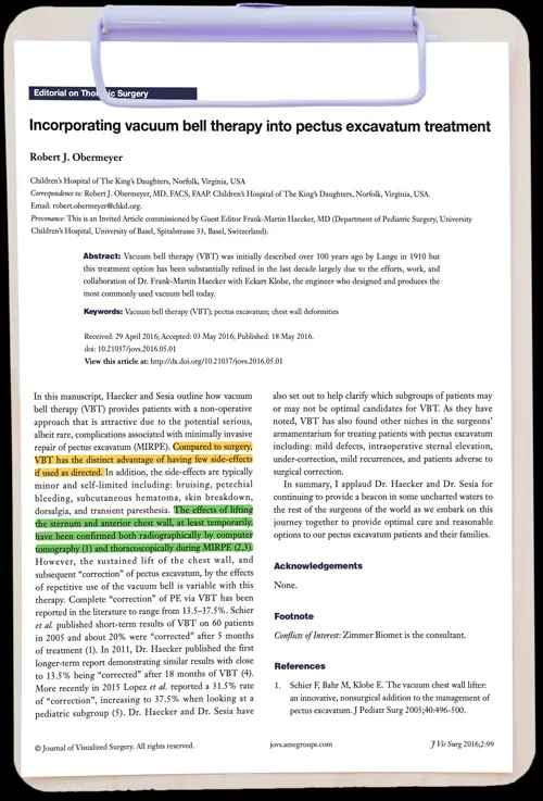 Incorporating vacuum bell therapy into pectus excavatum treatment