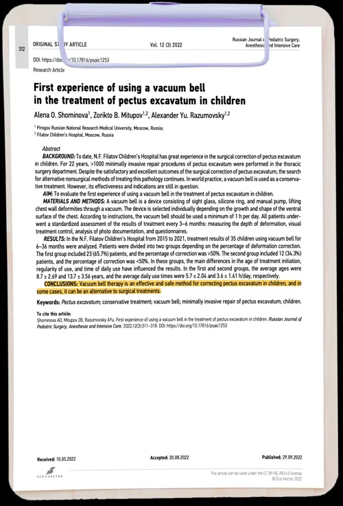 First experience of using a vacuum bell in the treatment of pectus excavatum in children